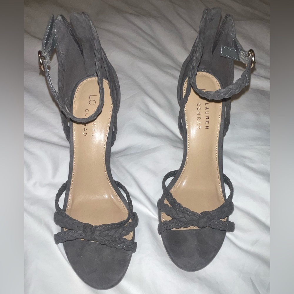 LC Lauren Conrad Pie Crust Braided Gray Suede Heel 7.5 - Picture 7 of 15